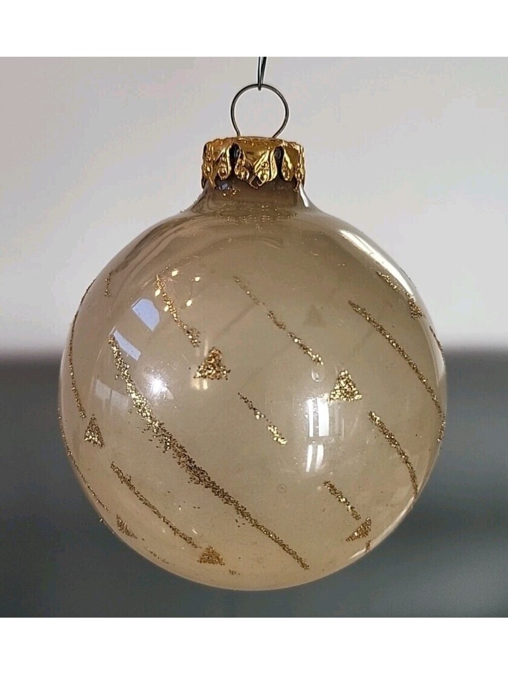 Vintage Mercury Glass Christmas Ornament Round Ball Gold Ivory Hand Painted B4